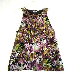 S.L.B. Petite Sleeveless Tank Tunic Womens M Medium Front Ruffles Multicolor VTG